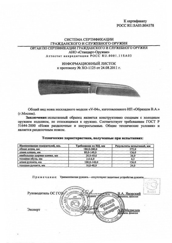 Нож нескладной «V-04»