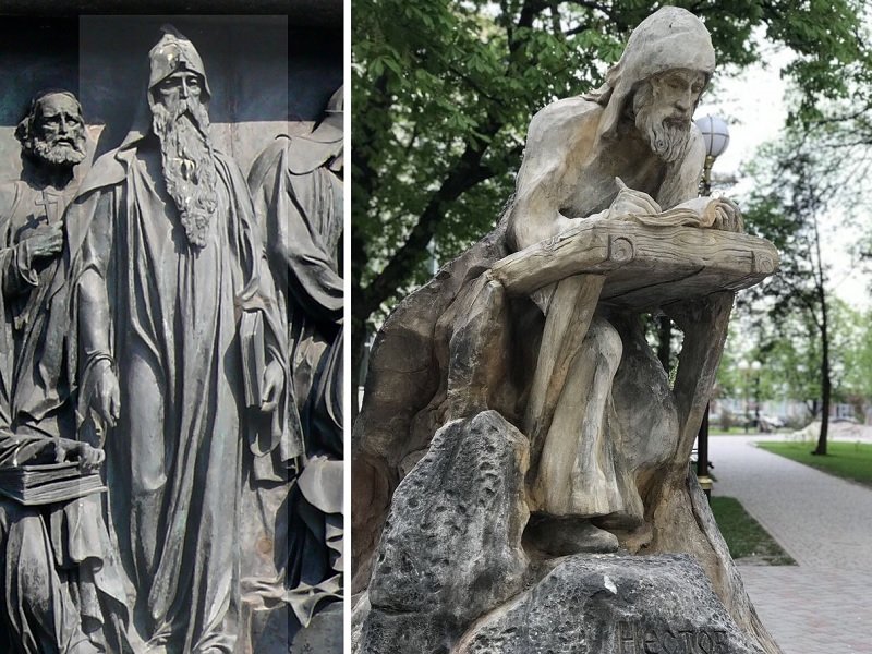 Памятники Нестору в Великом Новгороде и Борисполе