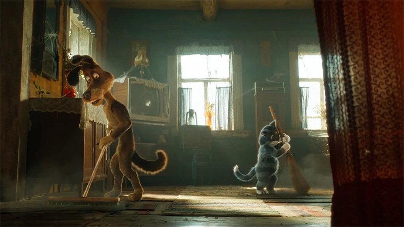 Шарик и Матроскин на большом экране (кадр из фильма «Простоквашино»)