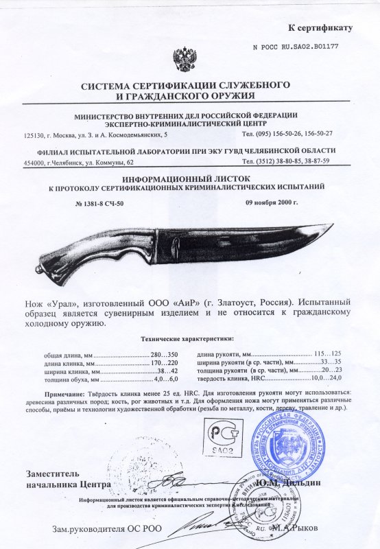 Нож нескладной АиР «Урал»