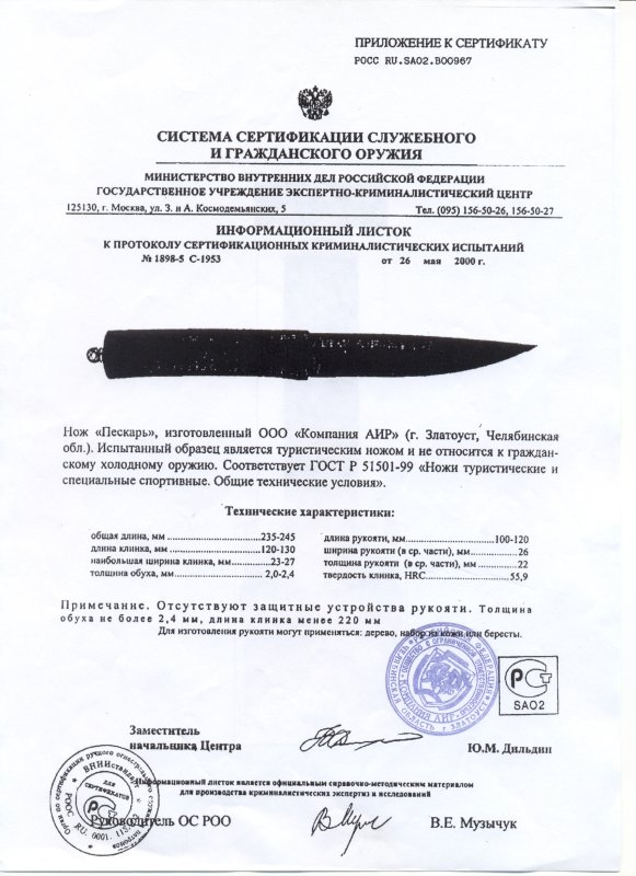 Нож нескладной АиР «Пескарь»