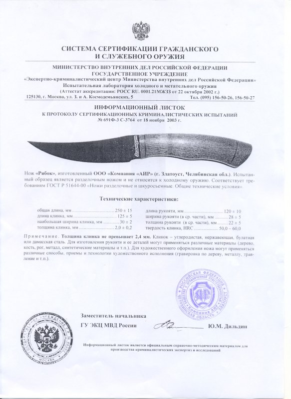 Нож нескладной АиР «Рябок»