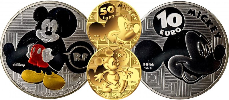 Микки на французских монетах