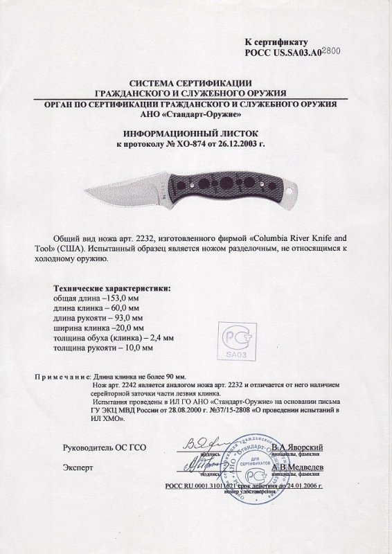 Нож нескладной CRKT 2232 (2242)