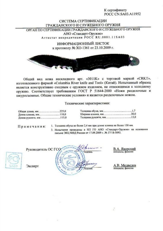 Нож нескладной CRKT 3011K