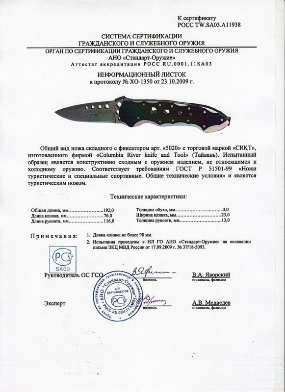 Нож складной с фиксатором CRKT 5020