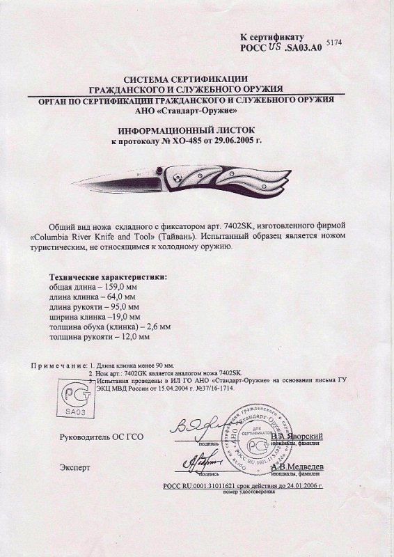 Нож складной с фиксатором CRKT 7402SK (7402GK)