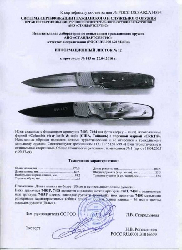 Ножи складные с фиксатором CRKT 7403 и 7404 (7403P 7408)