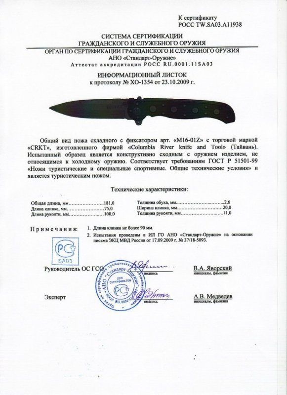 Нож складной с фиксатором CRKT M16-01Z