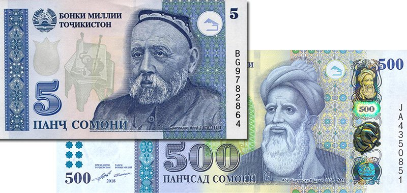 5 и 500 сомони Таджикистана