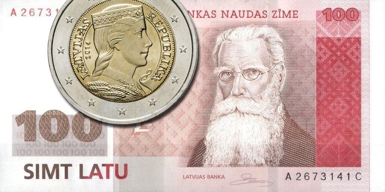 100 латов и 2 евро Латвии