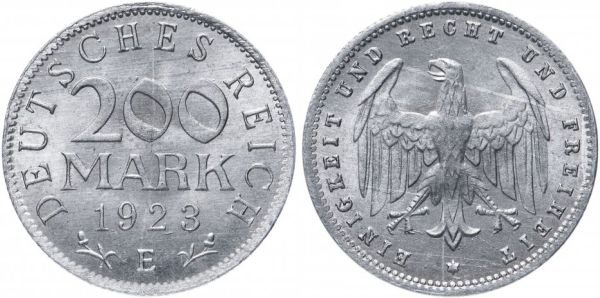 Алюминиевая монета 200 марок, Германия, 1923 год