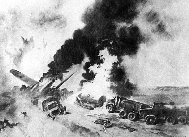 Огненный таран Гастелло. Рисунок 1941 г.