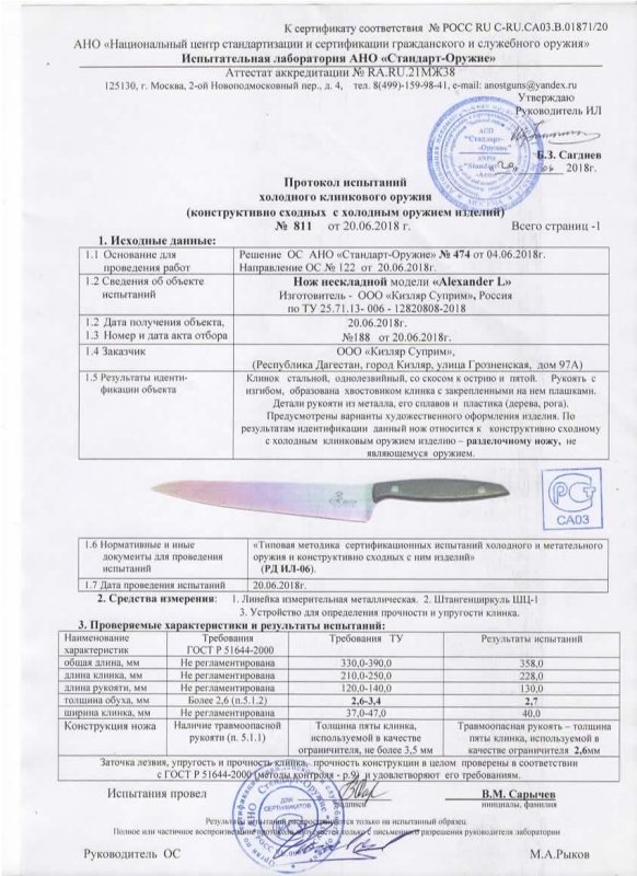 Нож нескладной Kizlyar Supreme Alexander L