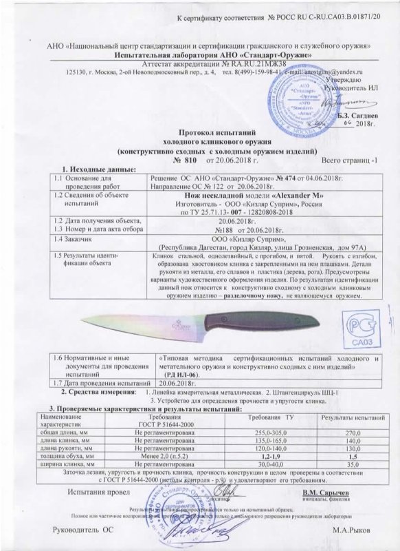 Нож нескладной Kizlyar Supreme Alexander M