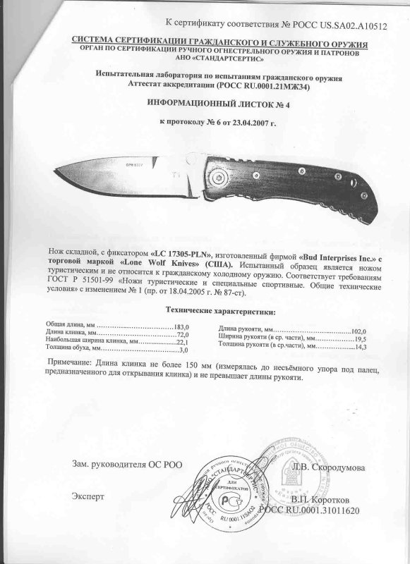 Нож складной с фиксатором Lone Wolf «LC 17305-PLN»