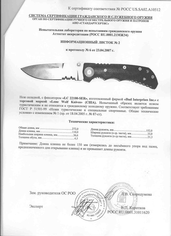 Нож складной с фиксатором Lone Wolf «LC 22100-SER»