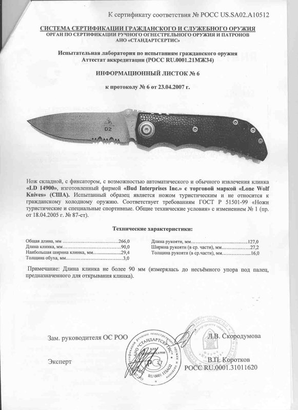 Нож складной с фиксатором Lone Wolf «LD 14900»