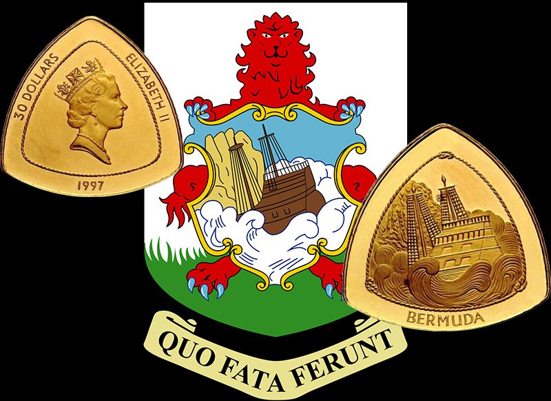 30 долларов 1997 года «Крушение Sea Venture» на фоне герба Бермудских Островов