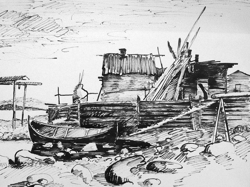 Усадьба рыбака-помора. Рисунок 1930 г.