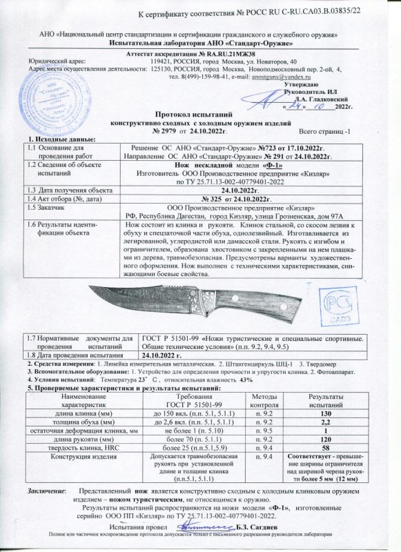 Нож нескладной ООО ПП Кизляр «Ф-1»