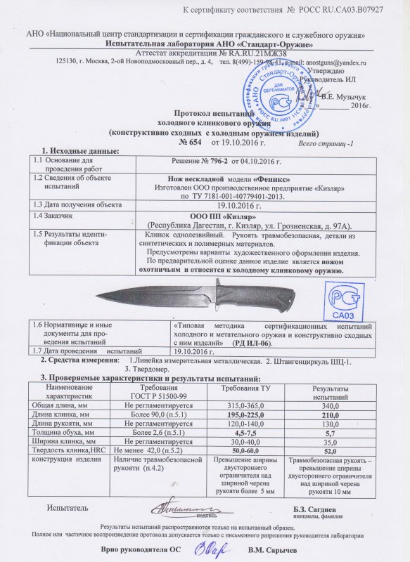 Нож нескладной ООО ПП Кизляр «Феникс»