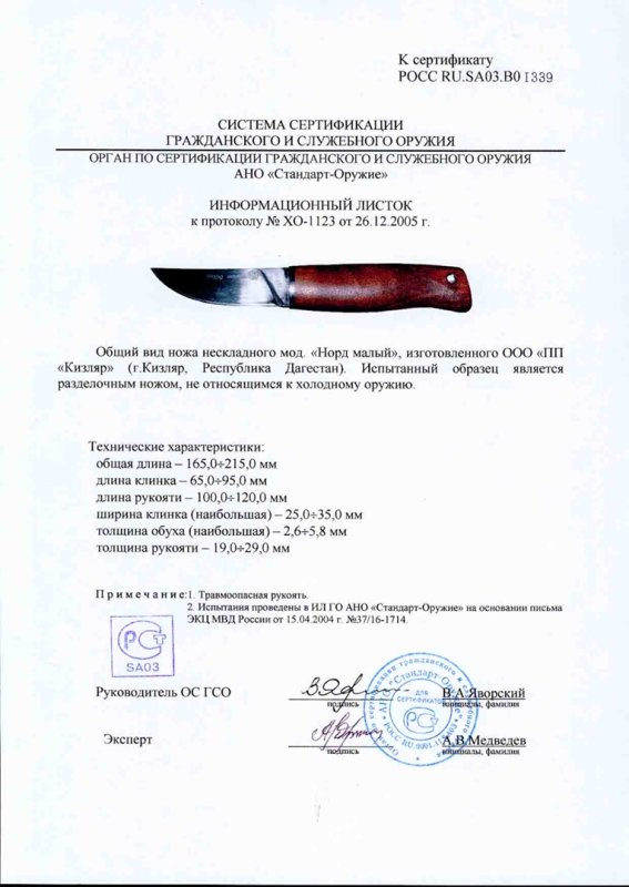 Нож нескладной ООО ПП Кизляр «Норд малый»