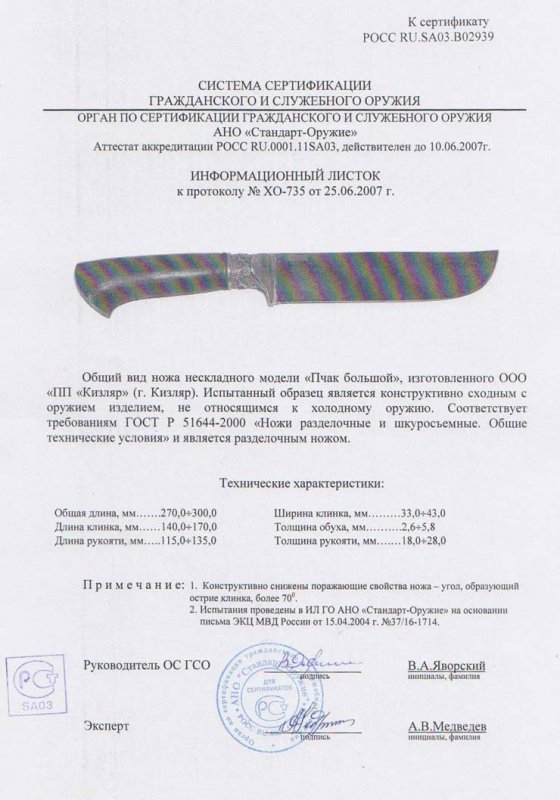 Нож нескладной ООО ПП Кизляр «Пчак большой»
