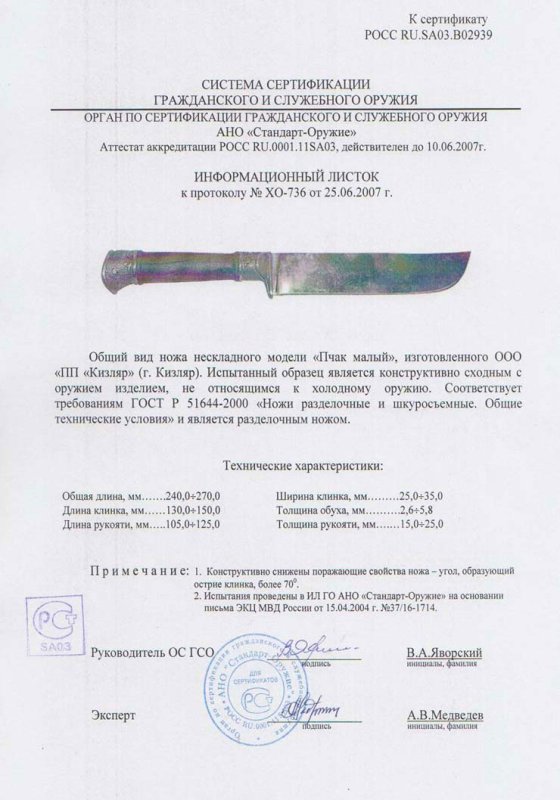 Нож нескладной ООО ПП Кизляр «Пчак малый»