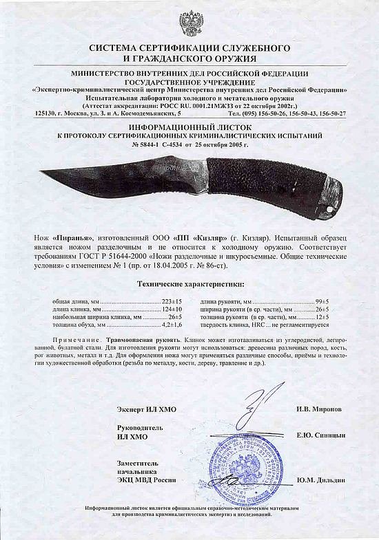 Нож нескладной ООО ПП Кизляр «Пиранья»