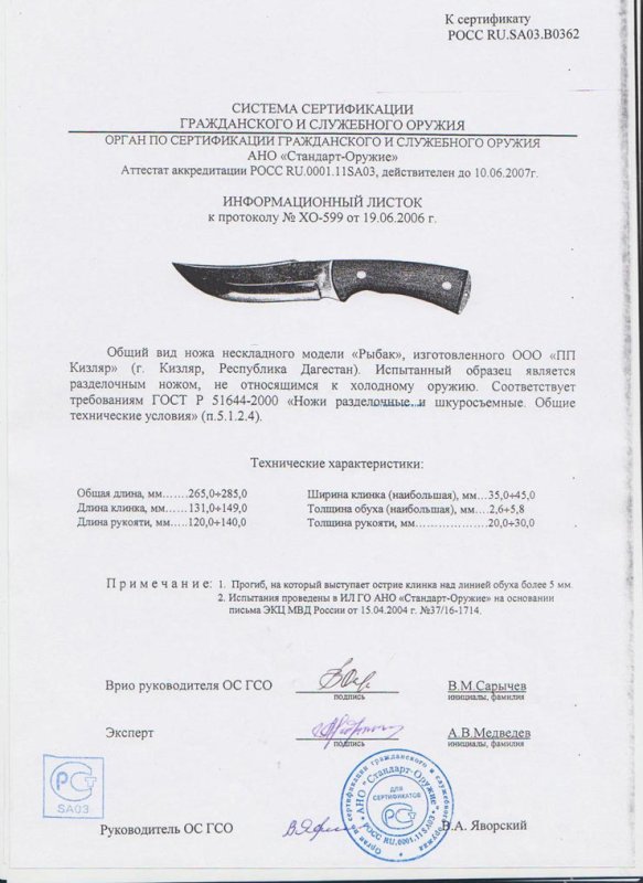 Нож нескладной ООО ПП Кизляр «Рыбак»