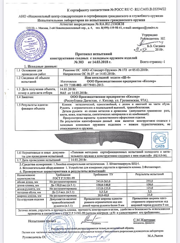 Нож нескладной ООО ПП Кизляр «Ш-4»