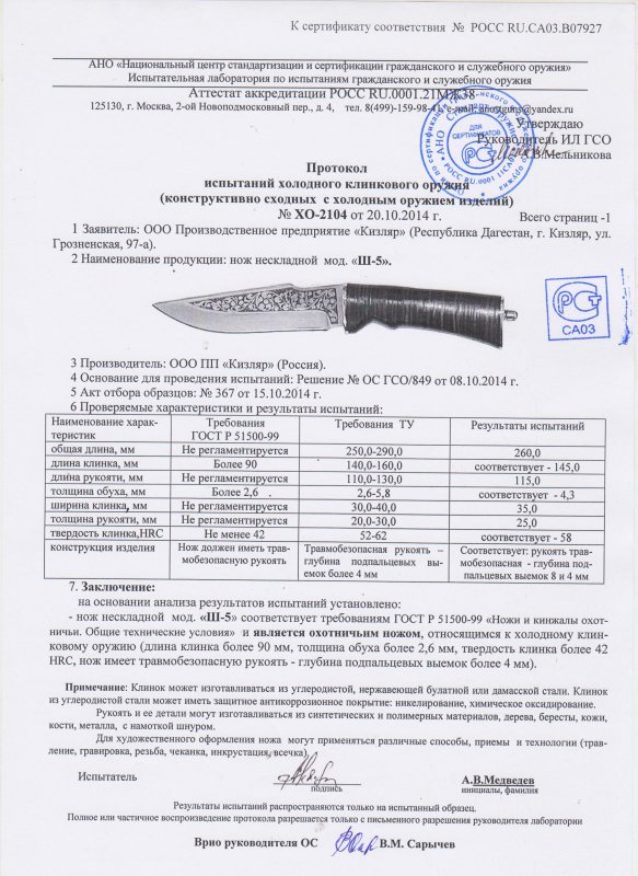 Нож нескладной ООО ПП Кизляр «Ш-5»