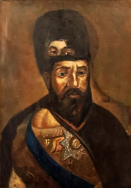 Портрет Емельяна Пугачёва поверх портрета Екатерины II