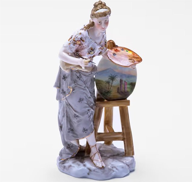 Статуэтка «Художница», бисквитный фарфор, роспись, золочение, Volkstedt, Richard Eckert & Co