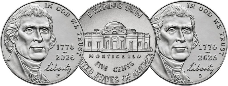 Монеты Филадельфии (слева) и Денвера (справа)