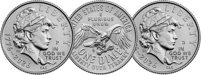 Монеты Филадельфии (слева) и Денвера (справа)