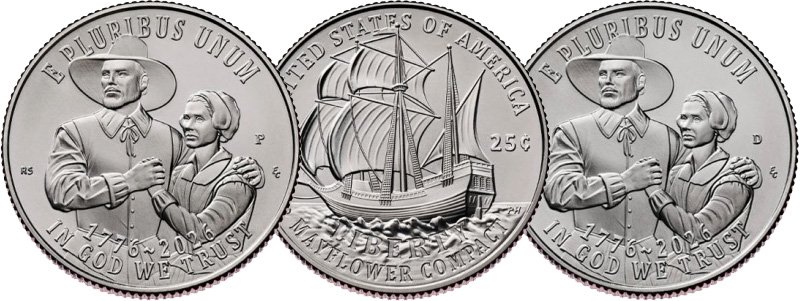 Монеты Филадельфии (слева) и Денвера (справа)