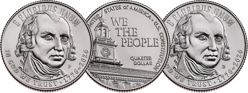 Монеты Филадельфии (слева) и Денвера (справа)