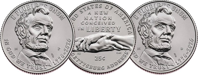 Монеты Филадельфии (слева) и Денвера (справа)