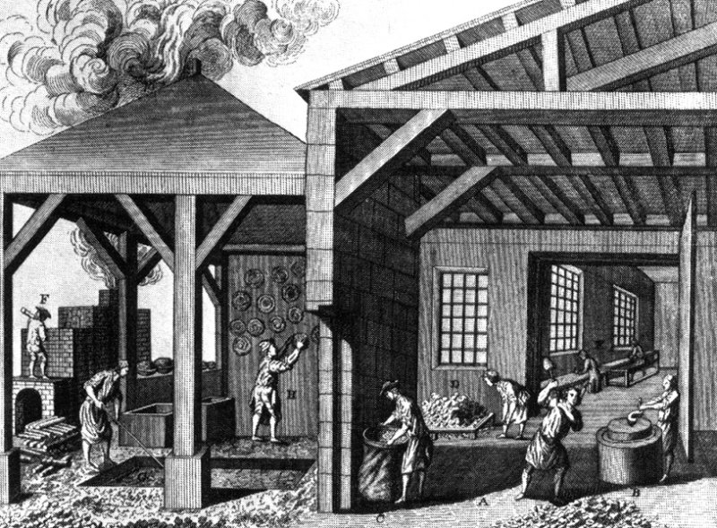 Мануфактура Мейсенского фарфора на гравюре XVIII в.