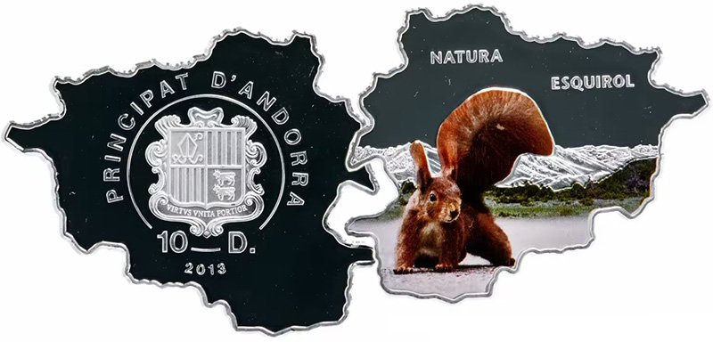 10 динеров 2013 года в форме Андорры