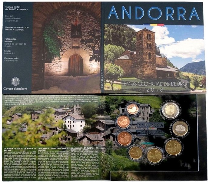 Официальный набор разменных монет Андорры 2018 года