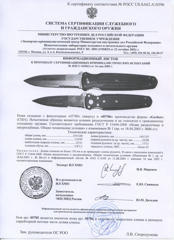 Ножи складные с фиксатором Gerber «05780» и «05786»