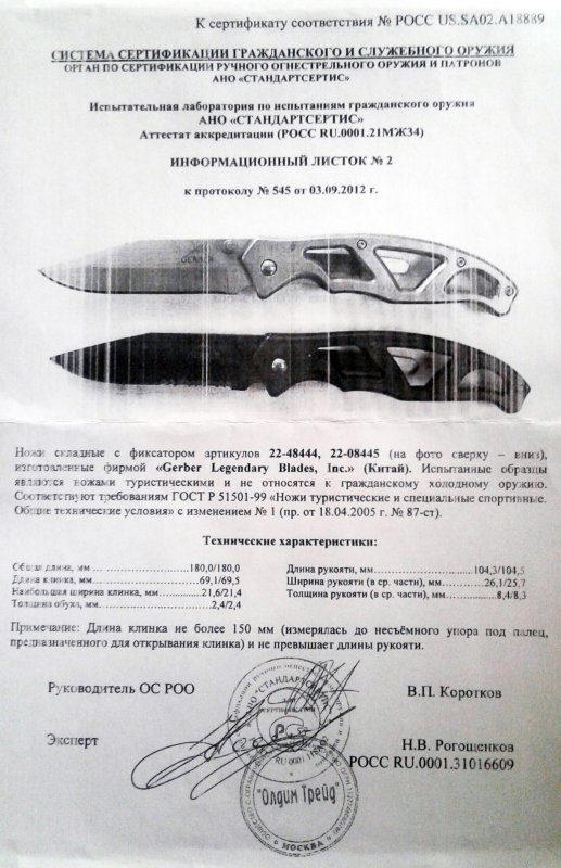 Ножи складные с фиксатором Gerber «22-48444» и «22-08445»