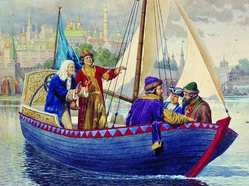 Петр I на ботике потешных войск в 1684 г.