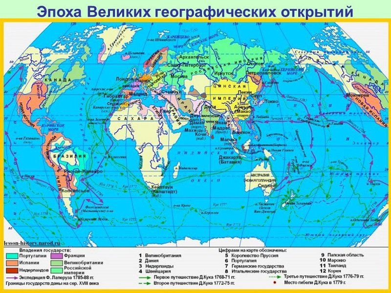 Карта Великих географических открытий Нового времени