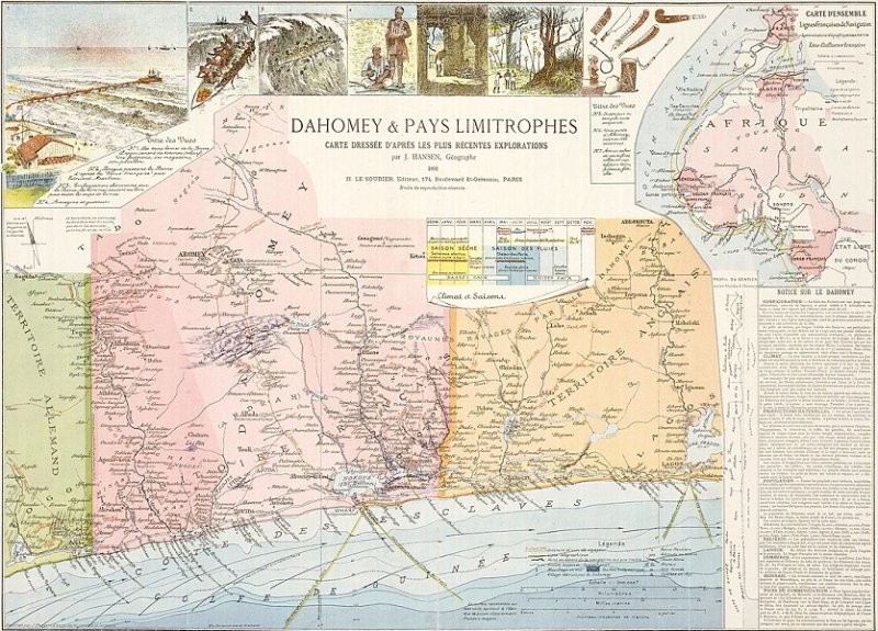 Французская карта африканских колоний Позднего нового времени 1892 г.
