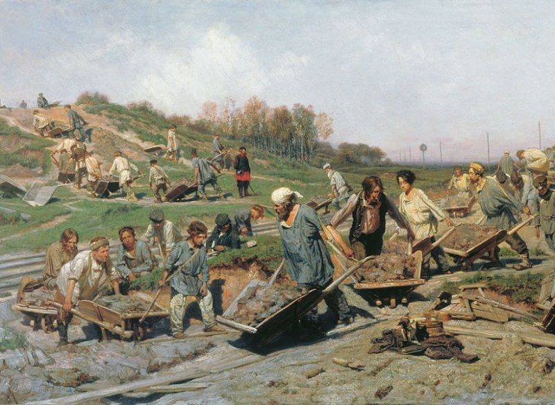 Ремонт железной дороги в России. Картина 1874 г.