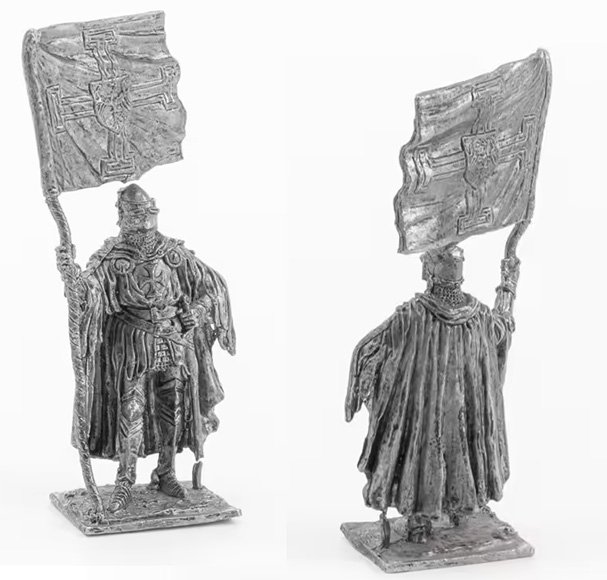 Скульптурная миниатюра (оловянный солдатик) «Тевтонский орден со знаменем ордена в руке»